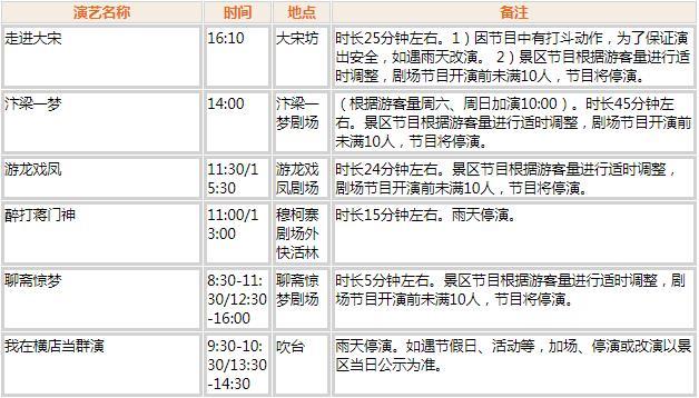 橫店影視城劇組動態及表演時間
